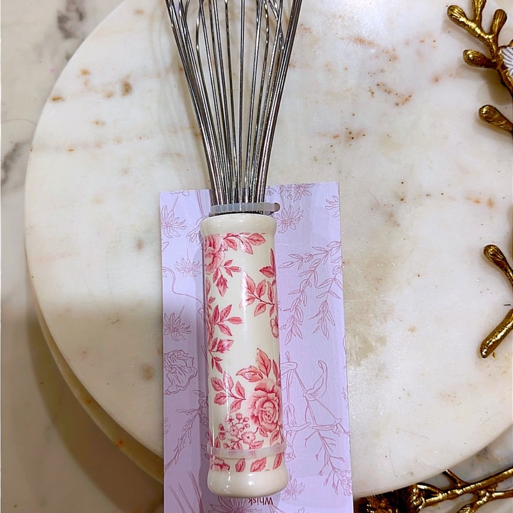 Floral Ceramic Handle Whisk in Pink and Cream